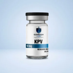KPV 10 mg | Guardian Labs Medicine bottle with black cap; label shows Guardian Labs logo and large 'KPV', 10 mg dosage (informational).