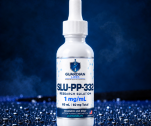 ChatGPT Image Sep 27 2026 10_07_54 AM | Guardian Labs Dropper bottle labeled SLU-PP-332, Guardian Labs Research Solution, 1 mg/mL, 60 mL (not for human consumption).
